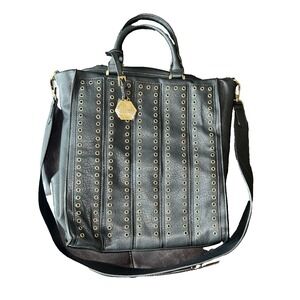 Hayden Harnett Faux Leather Tote‎ Crossbody Purse Gunmetal Grommet Design Zip Up